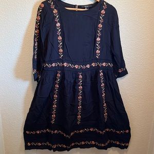 Forever 21 slightly oversized Bohemian Embroidered Black and Floral Midi Dress